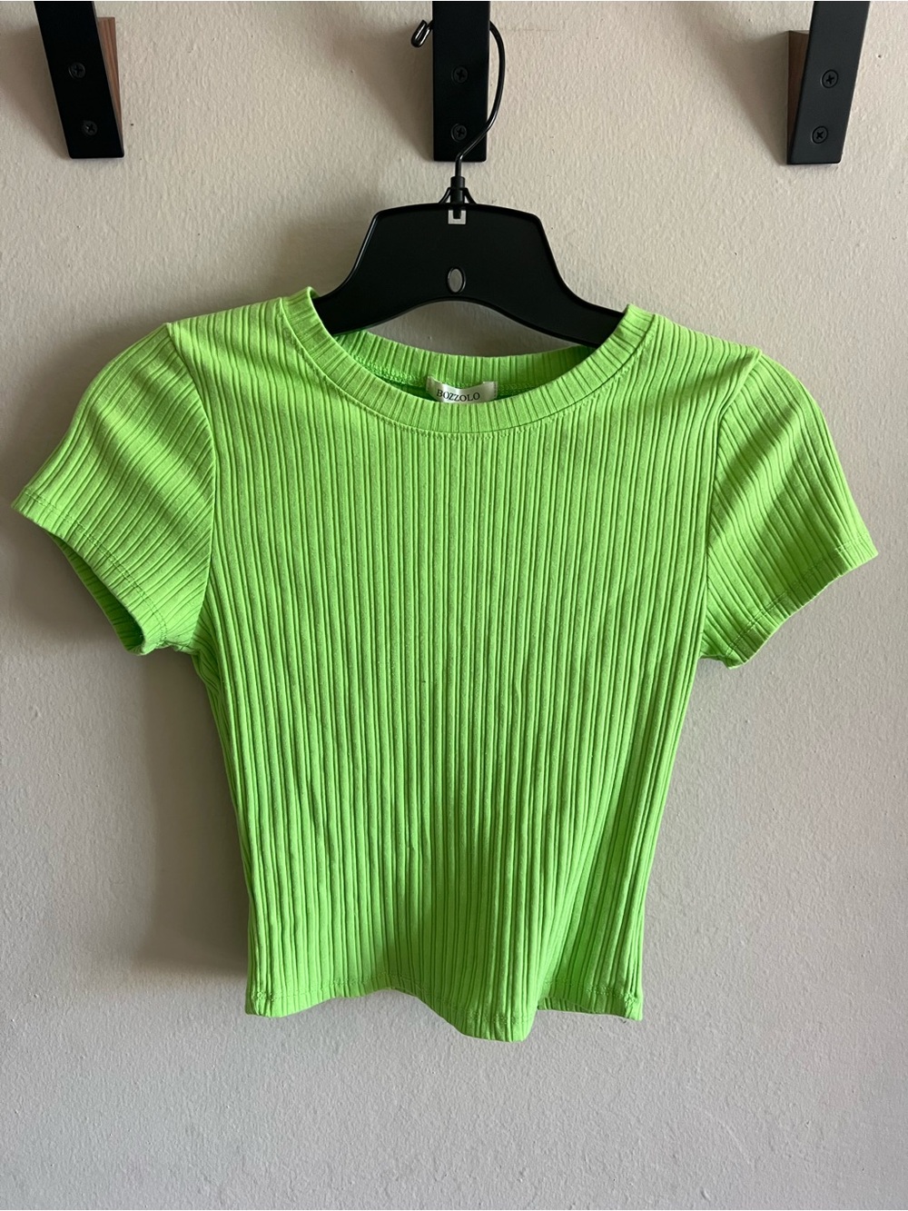 Ribbed Short-Sleeve Crop Top - Neon Green